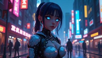Cyberpunk Girl in Neon City