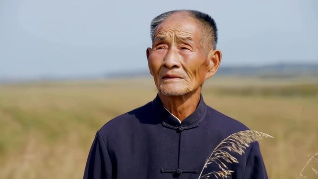 The solitary old man in the field looked up at the sky.