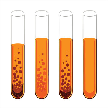 Scientific experiment vector illustration showing the process of sedimentation or particle separation in test tubes
