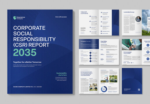 Corporate Social Responsibility CSR Report Brochure Template for Company Documents & Investor Relations