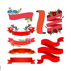 Vibrant Red Ribbons and Floral Decorations Vector Graphics Collection