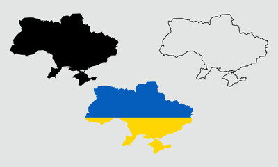 Ukraine map in outline style, black color, color of country flag version.	