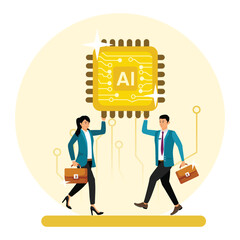 Embrace AI , artificial intelligence adoption, business people carry AI processing chip.