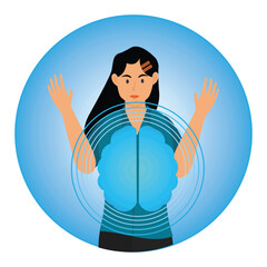 Artificial Intelligence concept. Woman With AI brain and Bright Blue Environment.