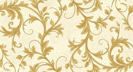 Elegant golden floral vine pattern wallpaper with delicate ornamental details for background