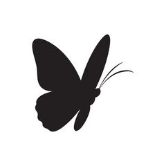 Black butterfly silhouette icon on white background representing nature, freedom, and beauty