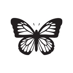 Detailed black butterfly silhouette with open wings and decorative cutout patterns on white background