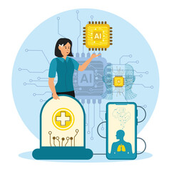 Woman Demonstrating AI Integration in Healthcare and Technology Systems.