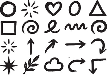 Black ink brush stroke graphic elements collection