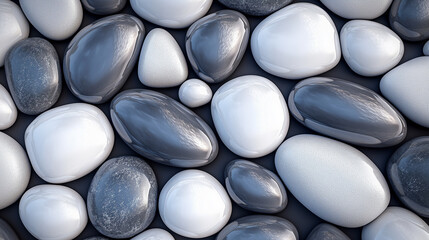 A collection of smooth, polished black, gray, and white stones. perfect for concepts of balance, harmony, or modern minimalist design