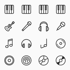 simple icons representing various musical instruments and audio equipment Collection of music and audio related in circles