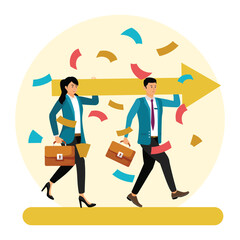Teamwork Concept. Business Professionals Collaborating and Moving Toward Success.