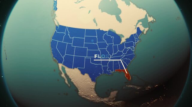 Florida Map Highlight &ndash; USA 3D Political Globe Animation