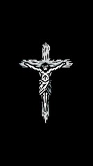 A Stylized Black and White Illustration of Jesus Christ on the Cross, with a High-Contrast Graphic Style, Ideal for Screen Wallpaper