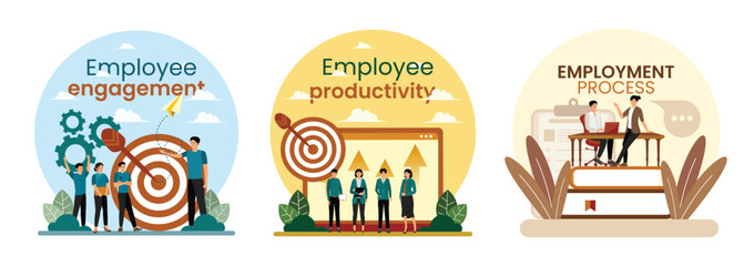 Employee engagement concept. Employee productivity and performance tracking. Employment process.