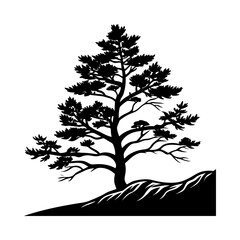 Obraz premium Black and white tree silhouette vector graphic download for nature landscape design and tree illustration art