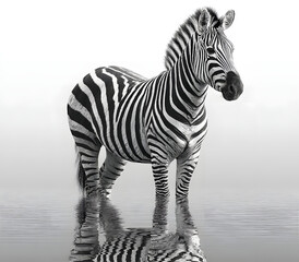 Realistic illustration of a zebra with distinctive black and white stripes standing and facing slightly left on transparent background.