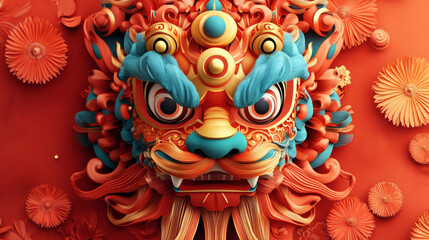 Intricate Chinese Dragon Mask with Rich Colors and Cultural Symbolism