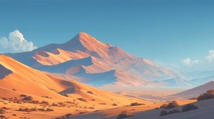 Naklejka premium Exploring majestic sand dunes desert landscape digital artwork vibrant environment aerial view natural beauty