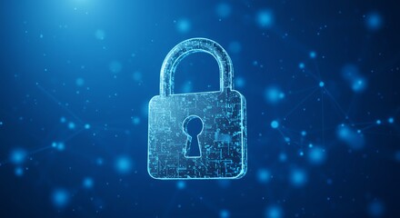 Digital lock icon represents cybersecurity and data protection