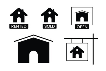 Home Icon Set – Real Estate Vector with Sold, Rent, Buy, House, and Key Signs