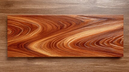 Close-up of a polished wooden plank with rich natural grain patterns and warm reddish-brown tones, emphasizing texture and intricate details of wood surface