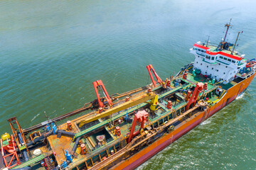 Large Suction Dredger Barge at Worksite