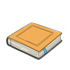 Illustrated orange book with bookmark on white background  