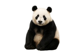 Cute giant panda sitting on transparent background, Perfect for wildlife concepts, conservation themes, children’s content. Isolated animal with clean minimal backdrop, transparent, clipping path