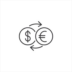 Vector art of currency exchange icon showing dollar and euro symbols with arrows