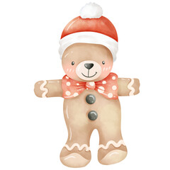 Hand-painted watercolor Christmas theme little bear cartoon