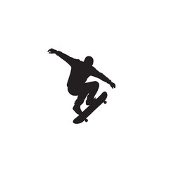 Skater in Mid-Air Silhouette on White Background &ndash; Vector Illustration for Extreme Motion, Symbolic Rebellion, and Urban Skate Culture Concepts