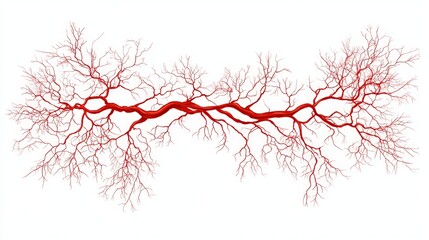 Detailed vector illustration of human red blood vessels and veins structure isolated on white background, concept of circulatory system, medical anatomy and biological vascular network