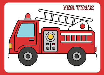  fire truck  in cartoon design graphics illustration icon isolated flat vector