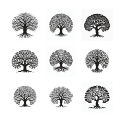 Tree of Life Silhouette Set in Black Vector Design