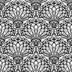 Fototapeta premium 2507013 seamless floral scribble pattern background, motifs floral hand drawn, scribble style, scallop pattern, design for seamless floral pattern, printing, wrapping, background and craft