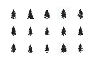Fototapeta premium Collection of Douglas Fir Tree Silhouettes Isolated on White