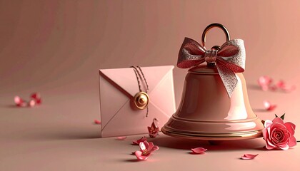 Pink Bell, Rose & Letter; Romantic Scene - Pastel colors