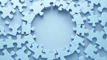Puzzle Pieces Forming a Circle on a Blue Background