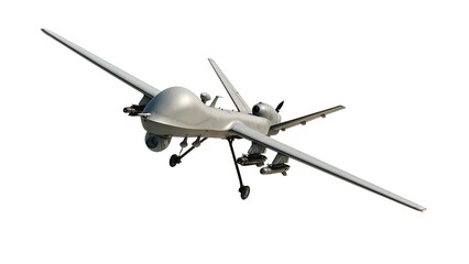 Fototapeta premium Photorealistic Military Drone with Extended Wingspan and Missiles – Mid-Flight on White