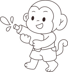 Obraz premium Cute baby monkey playing with water gun