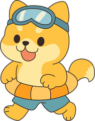 A dog goes swimming with a tube