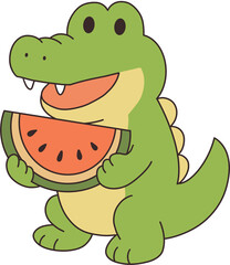 Alligator eating watermelon
