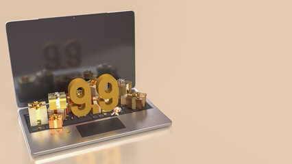 The Gift box  and laptop for 9.9 promotion or business concept 3d Rendering.