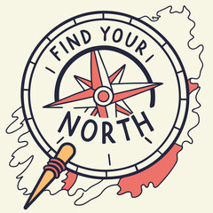 Find Your North Compass Illustration with Map Details and Motivational Message