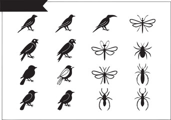 Birds and Insects Silhouette Clipart  Elegant Nature Vectors