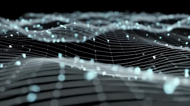 Abstract Data Waves A Luminous Network Landscape with Subtle Glows for Digital Connectivity, Illustrating Dynamic Systems and Modern Science, a convergence of technology and luminous waves.