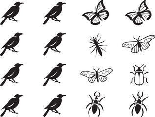 Birds and Insects Silhouette Clipart  Elegant Nature Vectors