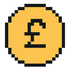 Obraz premium Pixel Art Pound Coin: UK Currency in 8-Bit Design