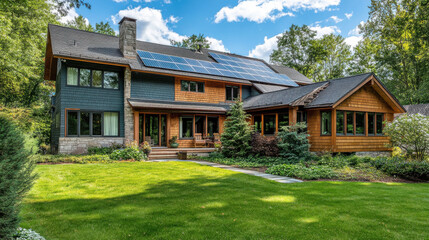 Suburban home undergoing solar panel installation, transition to clean energy, high-resolution renewable home improvement &mdash;ar 16:9 